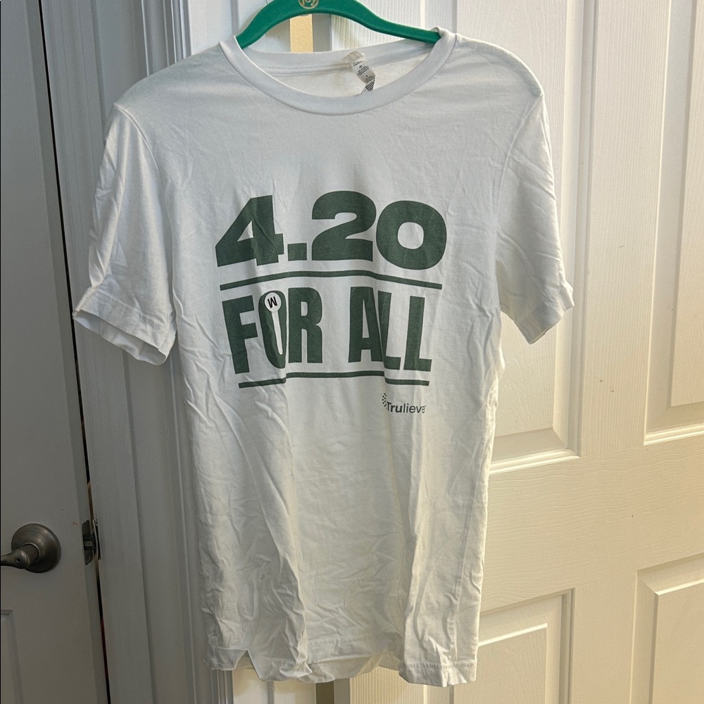 Cannabis 420 White T-Shirt with Green Print